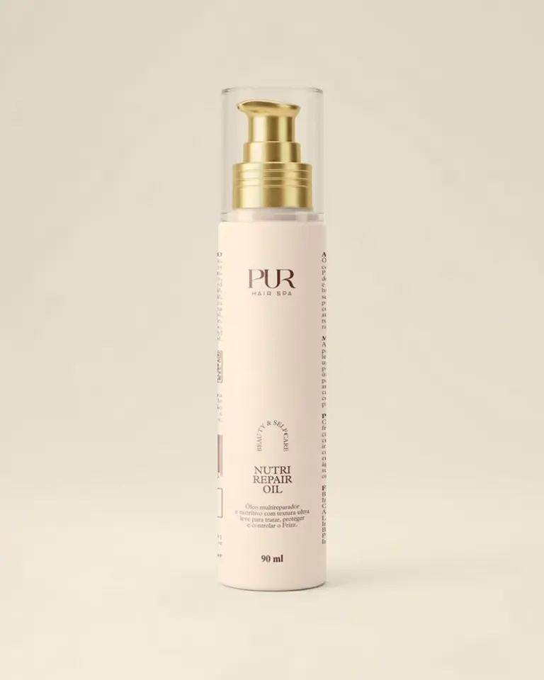 Nutri Repair Oil, 90 ml, frasco com válvula dourada da linha PUR Hair & Scalp